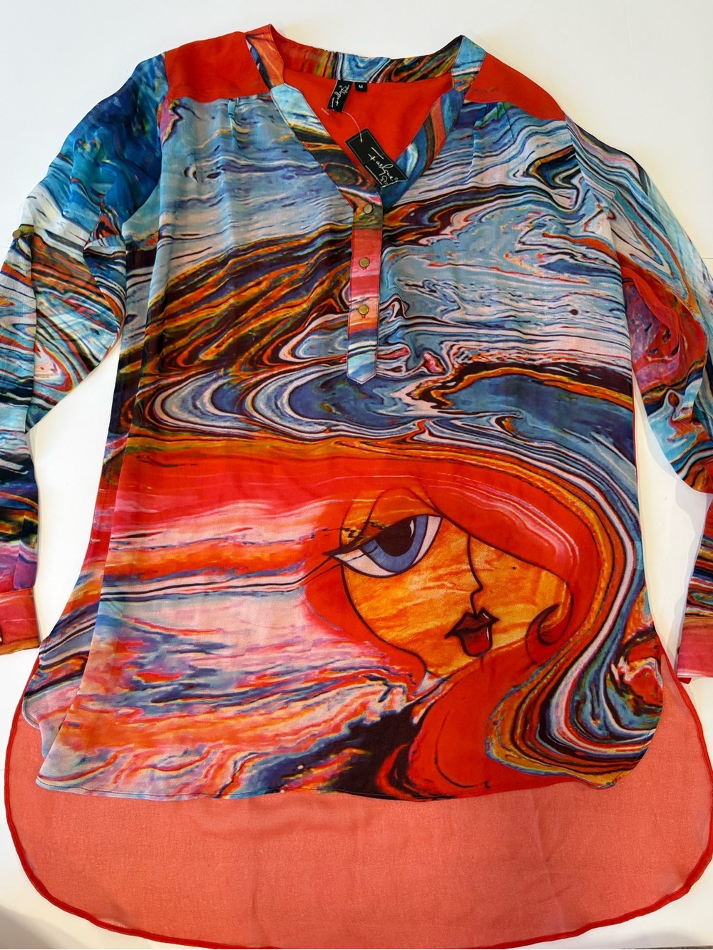 Fashque Studio Multicolor Swirl Blouse with Abstract Face Medium NWT